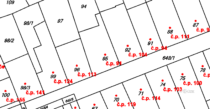 Kratochvilka 91 na parcele st. 95 v KÚ Kratochvilka, Katastrální mapa