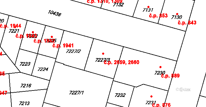 Jižní Předměstí 2659,2660, Plzeň na parcele st. 7227/3 v KÚ Plzeň, Katastrální mapa