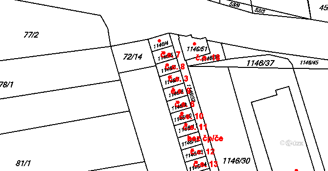Malešovice 9 na parcele st. 1146/7 v KÚ Malešovice, Katastrální mapa