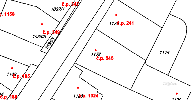Pečky 245 na parcele st. 1178 v KÚ Pečky, Katastrální mapa