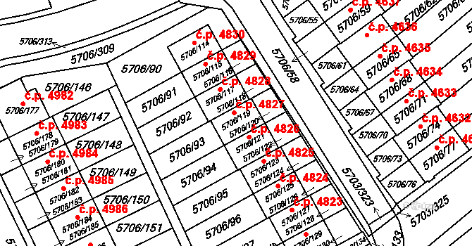 Jihlava 4827 na parcele st. 5706/119 v KÚ Jihlava, Katastrální mapa