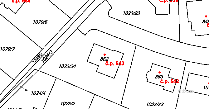 Kudlov 543, Zlín na parcele st. 862 v KÚ Kudlov, Katastrální mapa