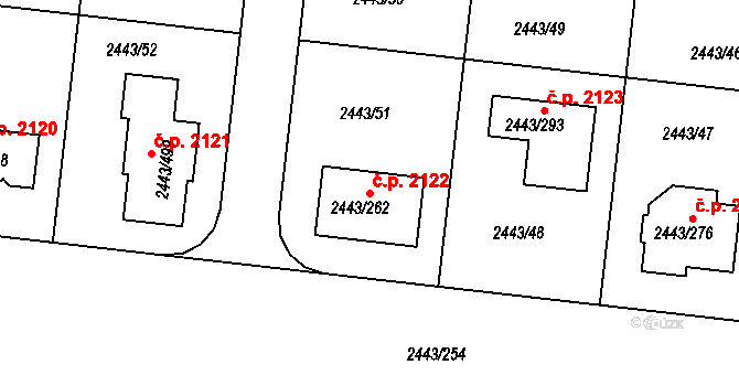 Roztoky 2122 na parcele st. 2443/262 v KÚ Roztoky u Prahy, Katastrální mapa