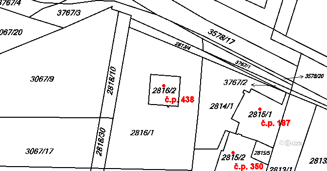 Nosálovice 438, Vyškov na parcele st. 2816/2 v KÚ Vyškov, Katastrální mapa
