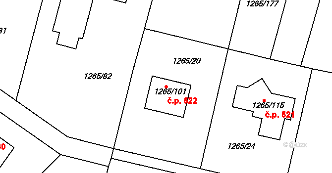 Pokratice 522, Litoměřice na parcele st. 1265/101 v KÚ Pokratice, Katastrální mapa