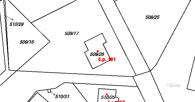 Svatava 191 na parcele st. 509/26 v KÚ Svatava, Katastrální mapa