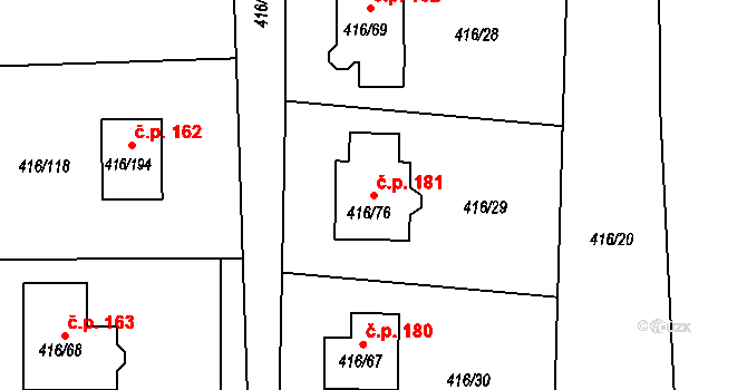 Chlum 181, Křemže na parcele st. 416/76 v KÚ Chlum u Křemže, Katastrální mapa