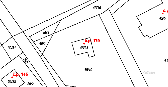 Provodín 179 na parcele st. 45/24 v KÚ Provodín, Katastrální mapa