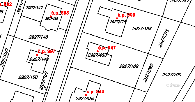 Žebětín 947, Brno na parcele st. 2927/450 v KÚ Žebětín, Katastrální mapa