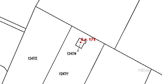Dolní Chabry 171, Praha na parcele st. 1247/4 v KÚ Dolní Chabry, Katastrální mapa