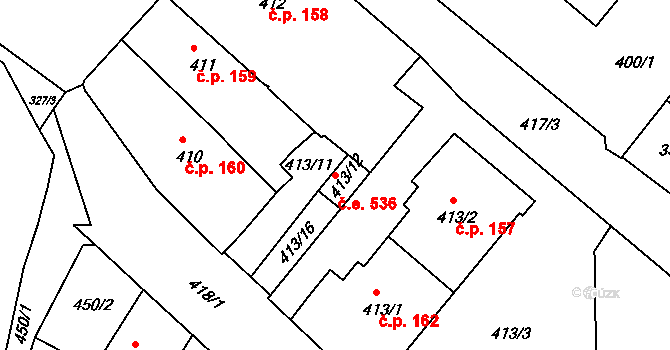 Rumburk 1 536, Rumburk na parcele st. 413/12 v KÚ Rumburk, Katastrální mapa