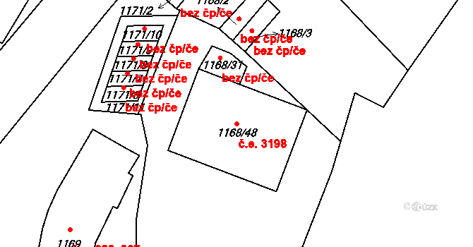 Mšeno nad Nisou 3198, Jablonec nad Nisou na parcele st. 1168/48 v KÚ Mšeno nad Nisou, Katastrální mapa