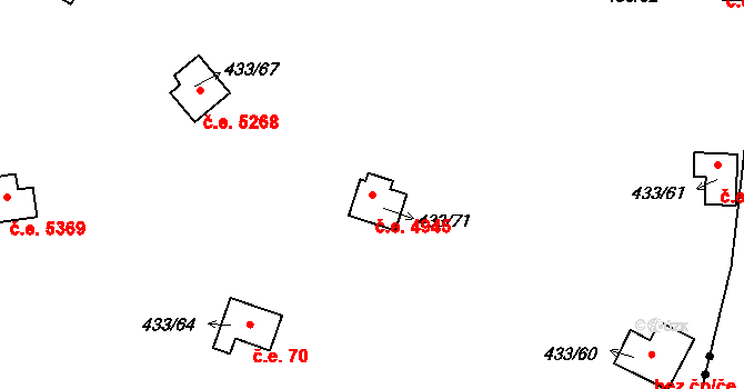 Jihlava 4945 na parcele st. 433/71 v KÚ Bedřichov u Jihlavy, Katastrální mapa