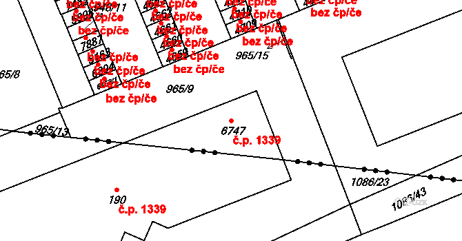 Horka-Domky 1339, Třebíč na parcele st. 6747 v KÚ Třebíč, Katastrální mapa