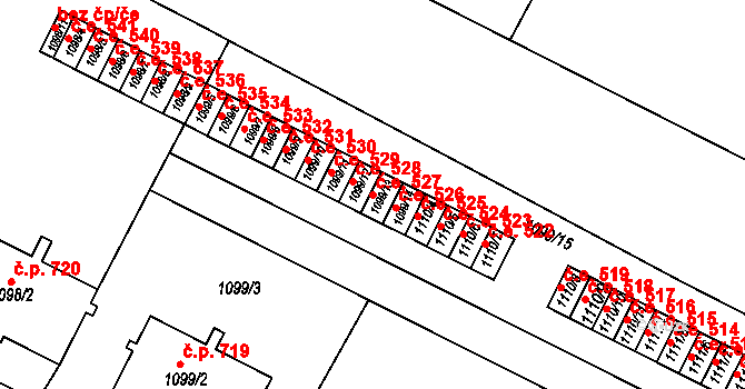 Bystřice nad Pernštejnem 527 na parcele st. 1099/13 v KÚ Bystřice nad Pernštejnem, Katastrální mapa