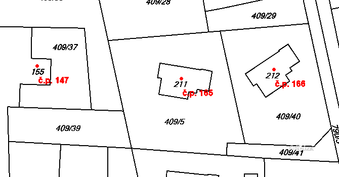 Studánka 165, Hranice na parcele st. 211 v KÚ Studánka u Aše, Katastrální mapa
