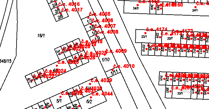 Kadaň 4009 na parcele st. 1/10 v KÚ Bystřice u Kadaně, Katastrální mapa