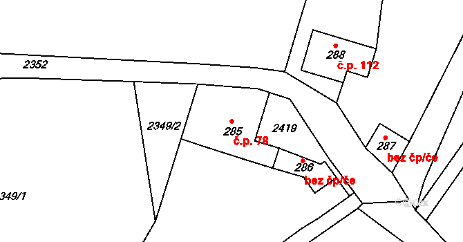 Lutonina 78 na parcele st. 285 v KÚ Lutonina, Katastrální mapa