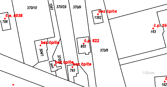 Přímětice 822, Znojmo na parcele st. 863 v KÚ Přímětice, Katastrální mapa