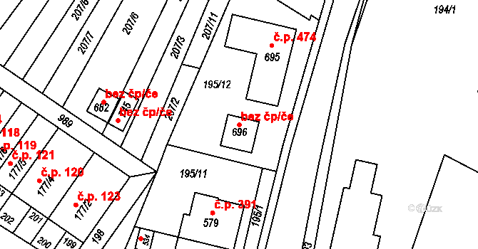 Držovice 42620503 na parcele st. 696 v KÚ Držovice na Moravě, Katastrální mapa