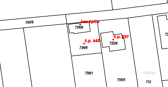 Píšť 440 na parcele st. 756/8 v KÚ Píšť, Katastrální mapa