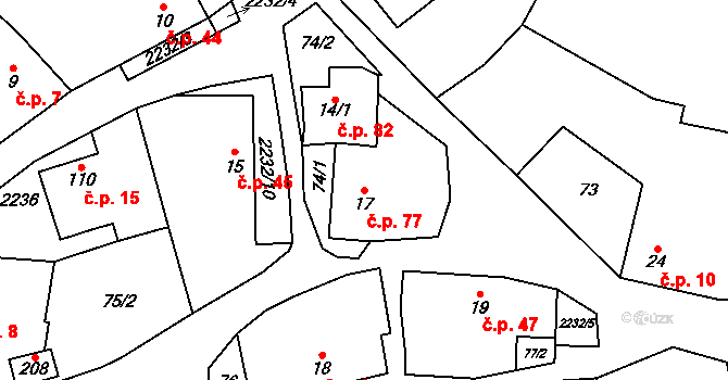 Krhov 77, Bojkovice na parcele st. 17 v KÚ Krhov u Bojkovic, Katastrální mapa
