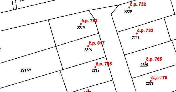 Nivnice 817 na parcele st. 2216 v KÚ Nivnice, Katastrální mapa