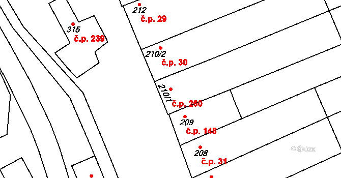 Horní Němčí 260 na parcele st. 210/1 v KÚ Horní Němčí, Katastrální mapa