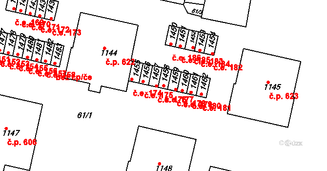 Rosice 49847503 na parcele st. 1458 v KÚ Rosice u Brna, Katastrální mapa