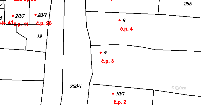 Chanov 3, Obrnice na parcele st. 9 v KÚ Chanov, Katastrální mapa