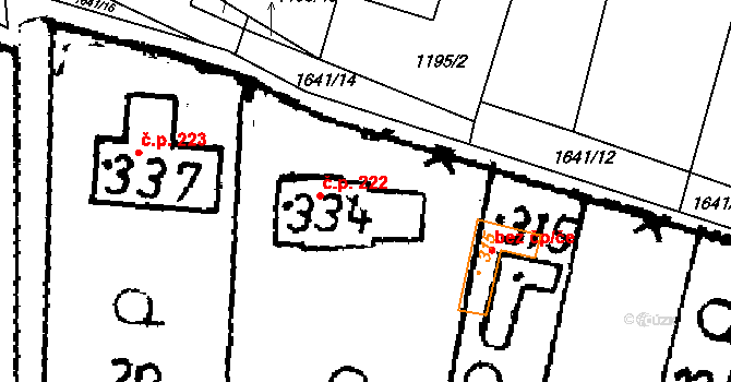 Popelín 222 na parcele st. 334 v KÚ Popelín, Katastrální mapa