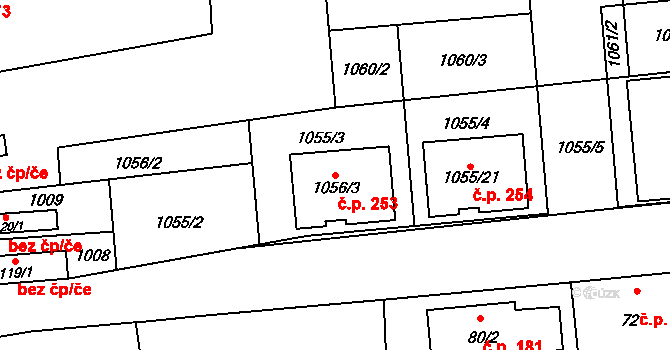Jevišovka 253 na parcele st. 1056/3 v KÚ Jevišovka, Katastrální mapa