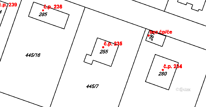 Třebihošť 235 na parcele st. 255 v KÚ Třebihošť, Katastrální mapa