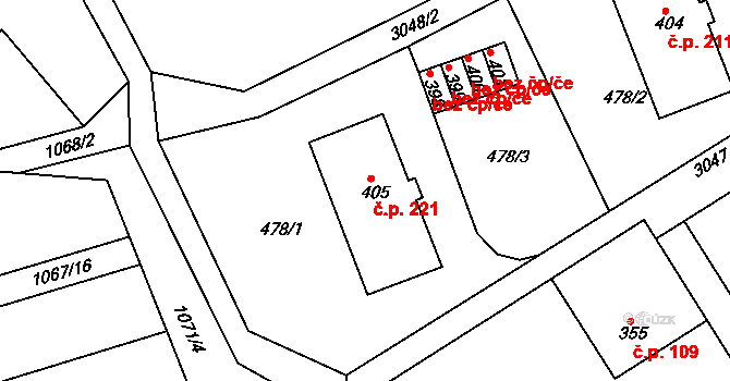 Sopotnice 221 na parcele st. 405 v KÚ Sopotnice, Katastrální mapa
