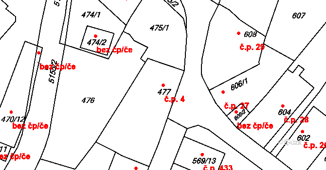 Choceňské Předměstí 4, Vysoké Mýto na parcele st. 477 v KÚ Vysoké Mýto, Katastrální mapa