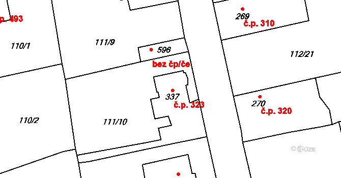 Rudná 323 na parcele st. 337 v KÚ Dušníky u Rudné, Katastrální mapa