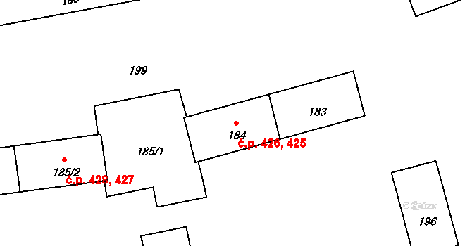Líně 425,426 na parcele st. 184 v KÚ Líně, Katastrální mapa