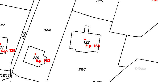 Stádlec 168 na parcele st. 182 v KÚ Stádlec, Katastrální mapa