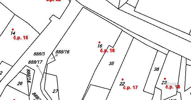 Mokrosuky 16 na parcele st. 16 v KÚ Mokrosuky, Katastrální mapa