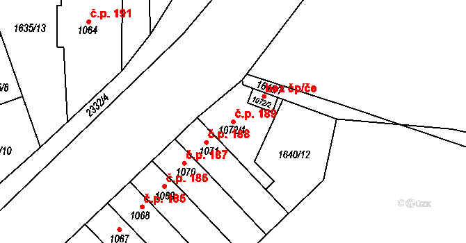 Sušice III 189, Sušice na parcele st. 1072/1 v KÚ Sušice nad Otavou, Katastrální mapa