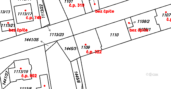 Vejprnice 322 na parcele st. 1109 v KÚ Vejprnice, Katastrální mapa