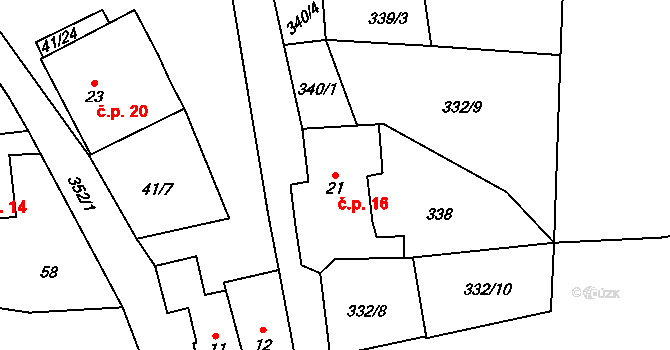Hodonín 16, Zdíkov na parcele st. 21 v KÚ Hodonín u Zdíkovce, Katastrální mapa