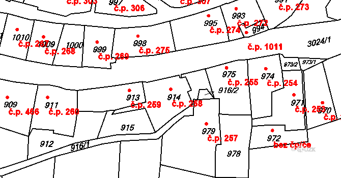 Štramberk 258 na parcele st. 914 v KÚ Štramberk, Katastrální mapa