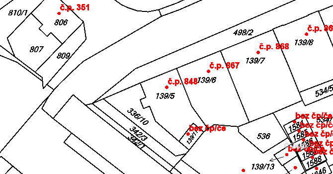 Nový Jičín 848 na parcele st. 139/5 v KÚ Nový Jičín-Dolní Předměstí, Katastrální mapa