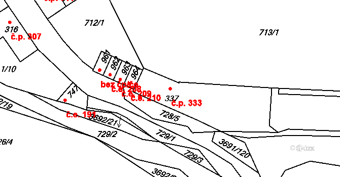 Žirovnice 333 na parcele st. 337 v KÚ Žirovnice, Katastrální mapa