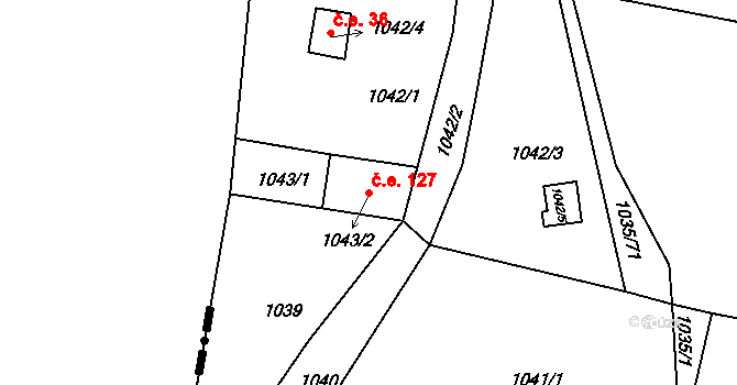 Senec 127, Zruč-Senec na parcele st. 1043/2 v KÚ Senec u Plzně, Katastrální mapa