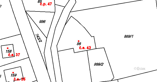 Údolíčko 43, Perštejn na parcele st. 86 v KÚ Rájov u Perštejna, Katastrální mapa
