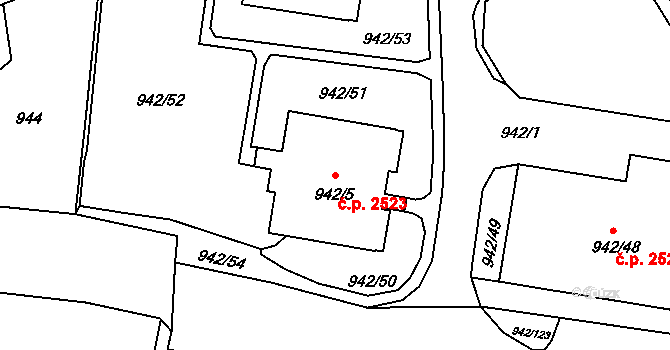 Louny 2523 na parcele st. 942/5 v KÚ Louny, Katastrální mapa