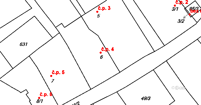 Dubice 4, Řehlovice na parcele st. 6 v KÚ Dubice nad Labem, Katastrální mapa