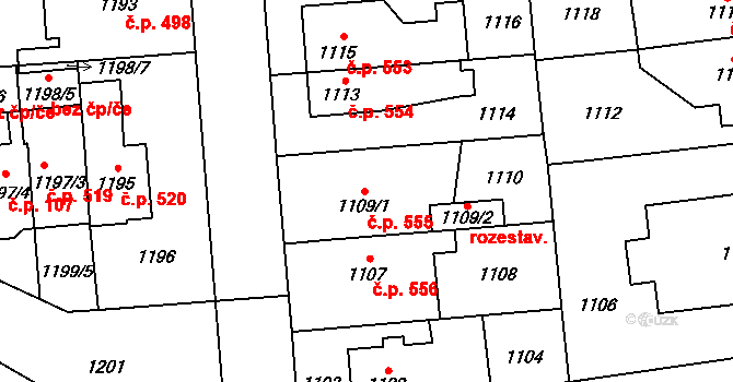 Dobruška 555 na parcele st. 1109/1 v KÚ Dobruška, Katastrální mapa
